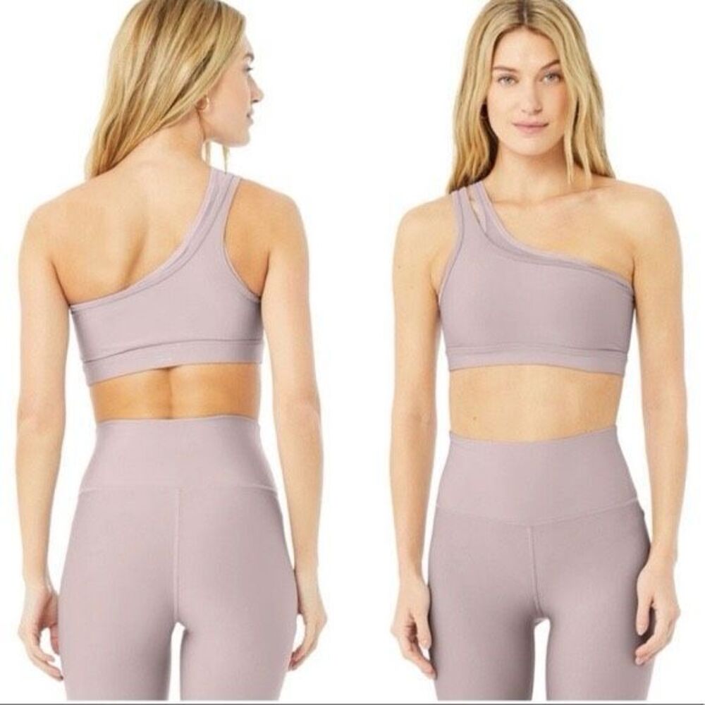 Alo Yoga Airlift Excite One Shoulder Double Strap Sport Bra Dusk Purple Size XS